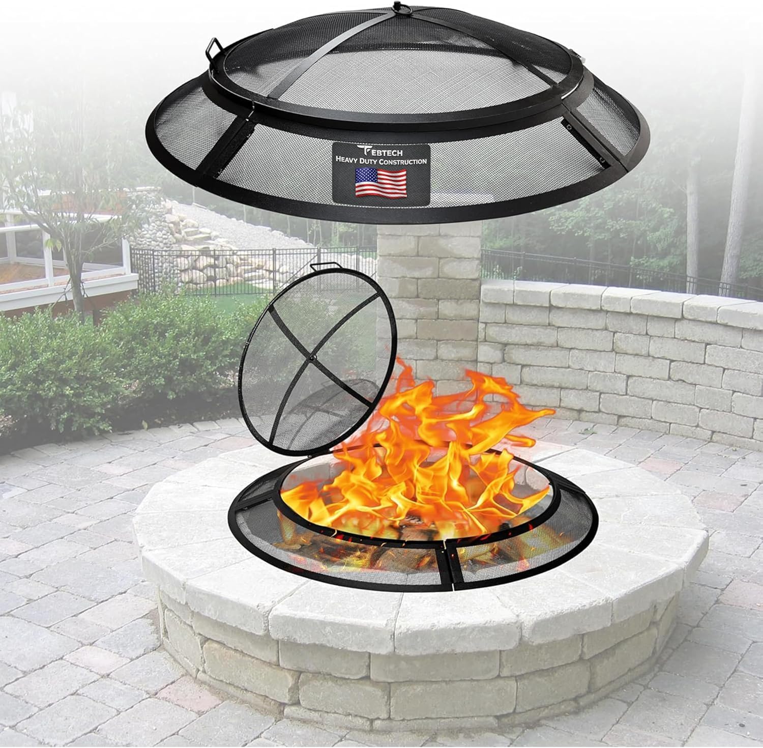 FEBTECH - Fire Pit Screen 40 inch Round Heavy Duty Outdoor FirePit Screen Round with Hook for Easy to Lift Spark Ring, Firepit Replacement Screen & Fire Pit Insert