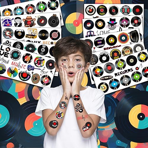 Miniatura 4 de 125 unidades de discos de vinilo musicales, tatuajes temporales, decoraciones de fiesta de cumpleaños, suministros de recuerdos, decoración de