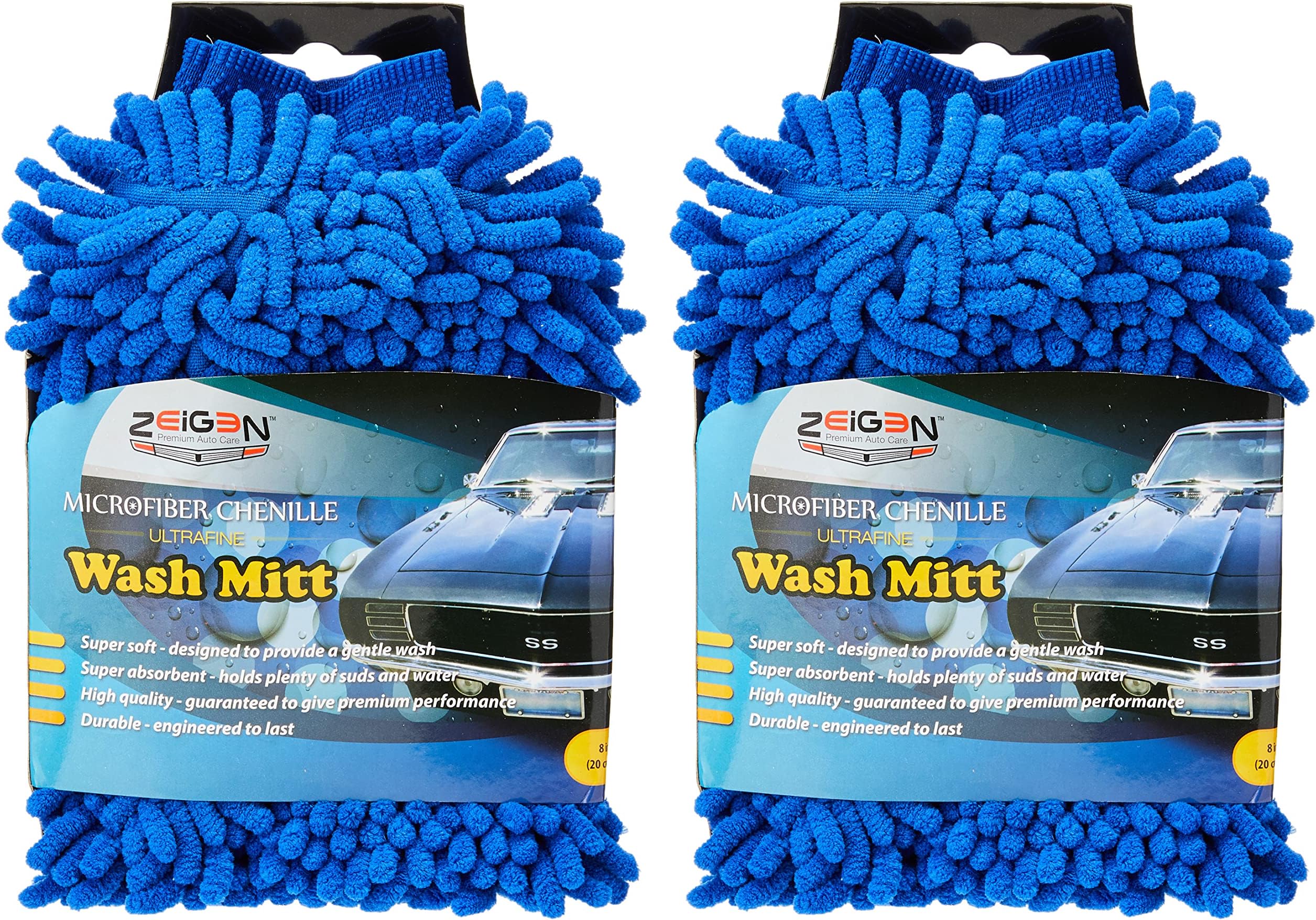 Zeigen Ultrafine Microfiber Chenille Scratch Free Car Wash Mitt (2 Pack, Blue)