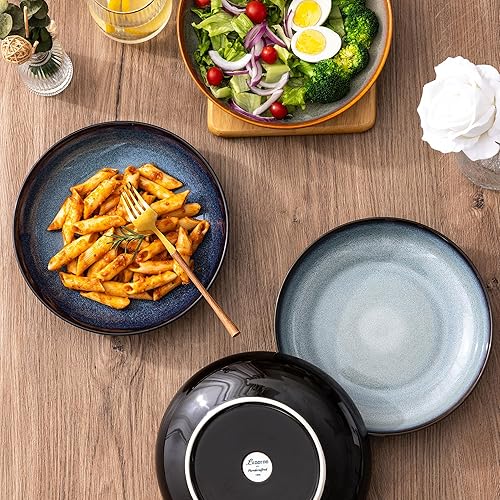 Miniatura 10 de Tazones para pasta, cuencos de cerámica para pasta de 38 onzas, juego de 4 cuencos de pasta esmaltada reactiva de 9.0 pulgadas, aptos para