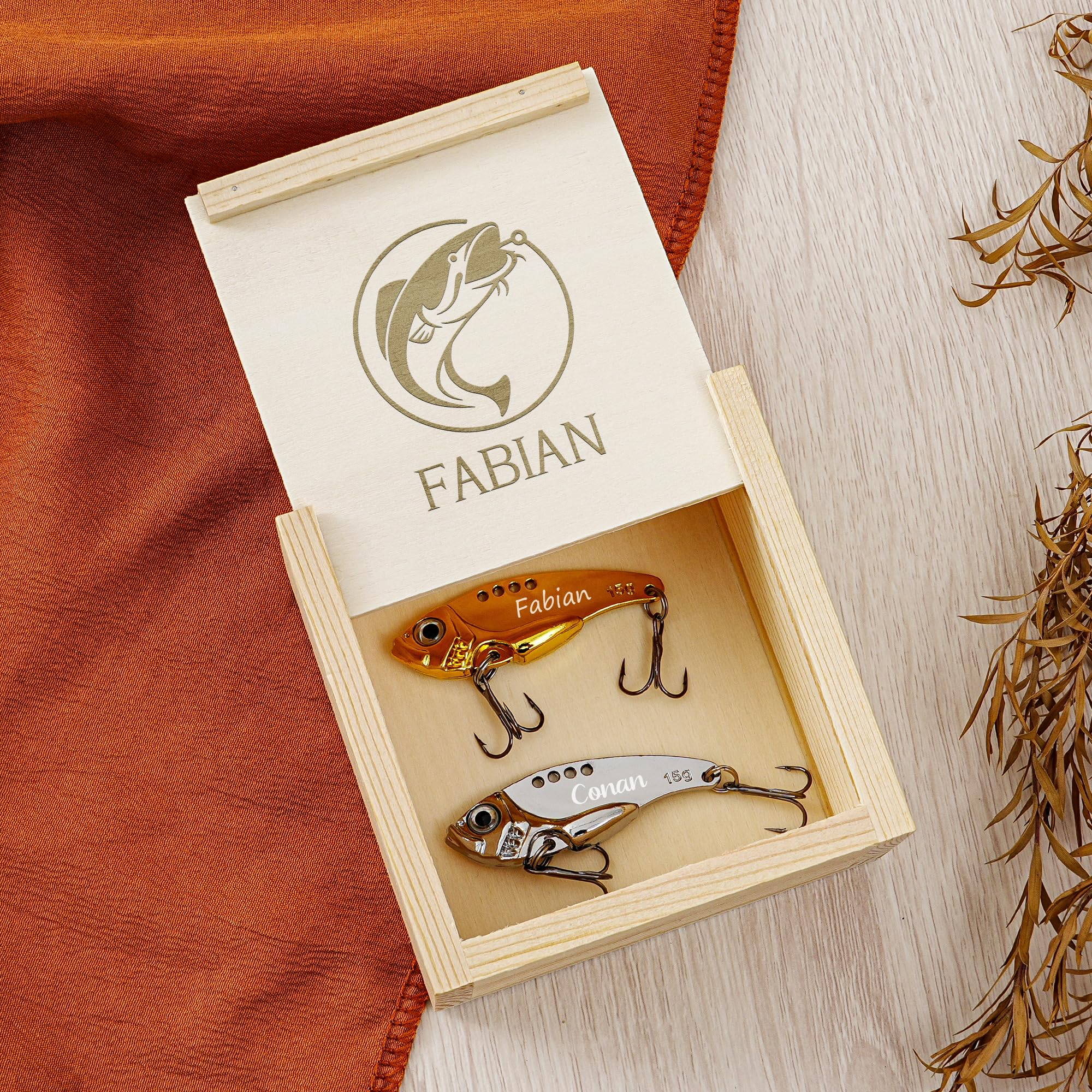Coffret cadeau personnalisé en métal VIB Angelköder, personnalisable Graviert Angelzubehör mit Lasergravur Holzbox, Reel Cool Dad Gift, Individuelles Angler Penser Vatertag Geburtstag