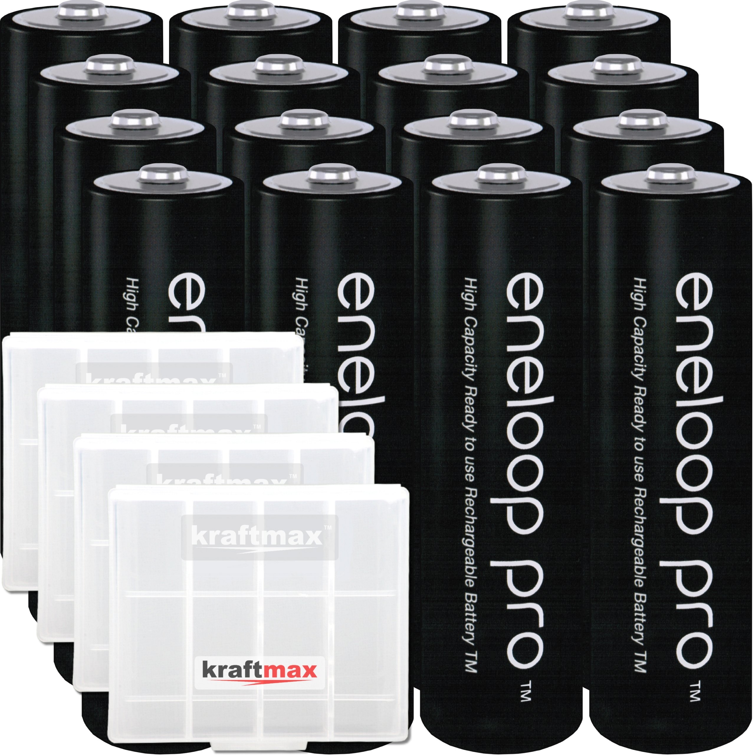 Kraftmax Panasonic PRO XX AA/Mignon zestaw 16 sztuk akumulatorów – najnowsza generacja – 2550 mAh wysokiej jakości akumulatory w pudełku kraftmax V5