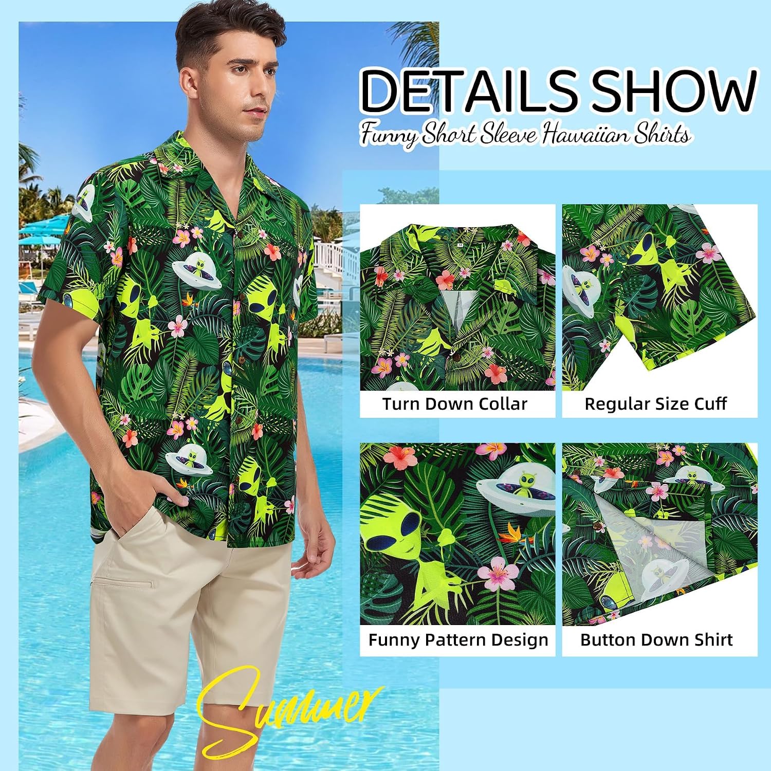 Zando Funny Hawaiian Shirt for Men - Animal Print Soft Crazy Short Sleeve Outfit Top for Casual Summer Beach Party