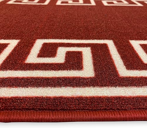 Miniatura 6 de Alfombra antideslizante con diseño de llave griega de color rojo, con parte trasera de goma, para pasillo, 31 pulgadas de ancho por tu longitud, 31