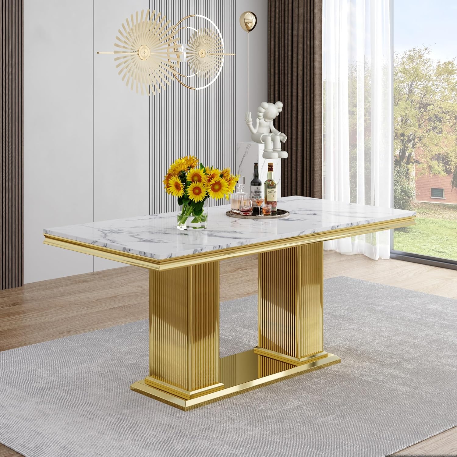 Amazon.com - Modern 70" White Marble Dining Table for 6-8 – Rectangular ...