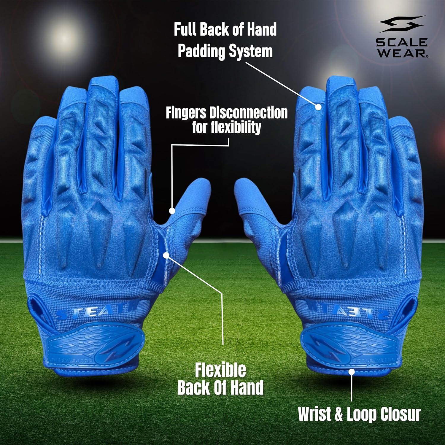 Stealth Padded Football Lineman Gloves - One Color Pro Reinforced Leather Palms Adult Mens Youth Sticky Boost Your Game