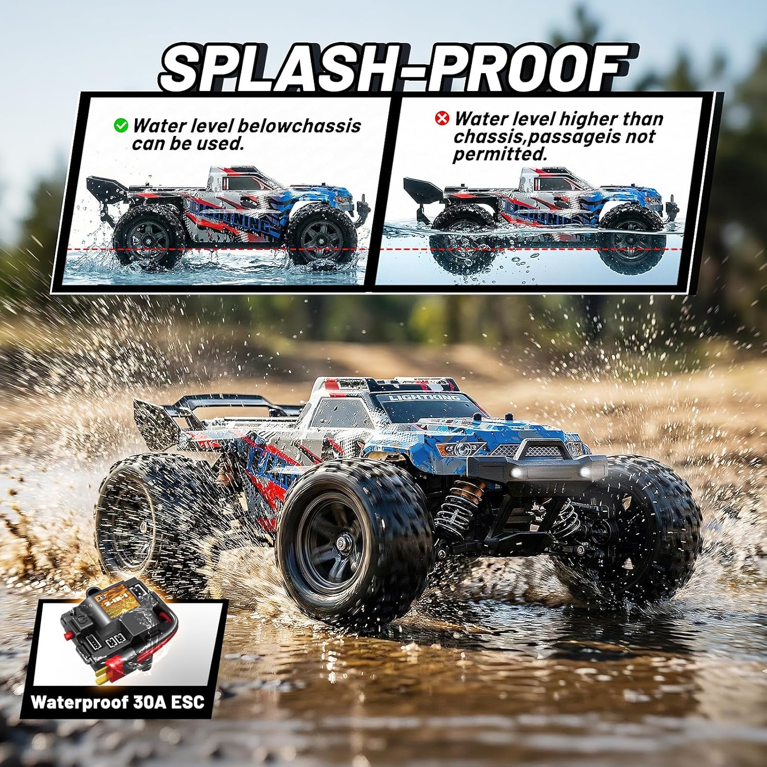 RC Cars 1:18 All-Terrain Off-Road RC Truck for Adults, 4WD 4×4 Fast Remote Control Car, High Speed 36 KM/H Monster Truck, Dual 7.4V 1300mAh Batteries, Metal Drive System, RTR Hobby RC Vehicle