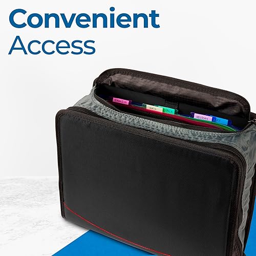 Miniatura 6 de Case-it, Mighty Zip Tab - Carpeta escolar organizadora con cremallera, anillos de 3 pulgadas, para 600 hojas, expansible, 5 materias, múltiples