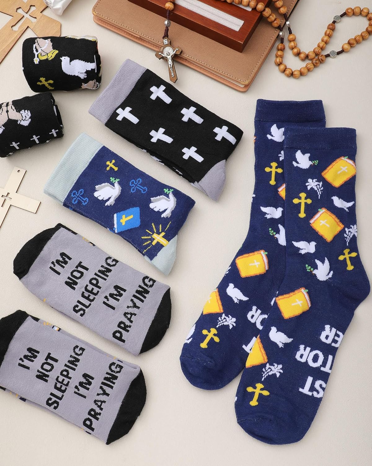 Shihanee 6 Pairs Christian Socks for Men Novelty Religious Jesus Crew Sock Pastor Appreciation Gifts Valentine's Day Gifts - Image 3
