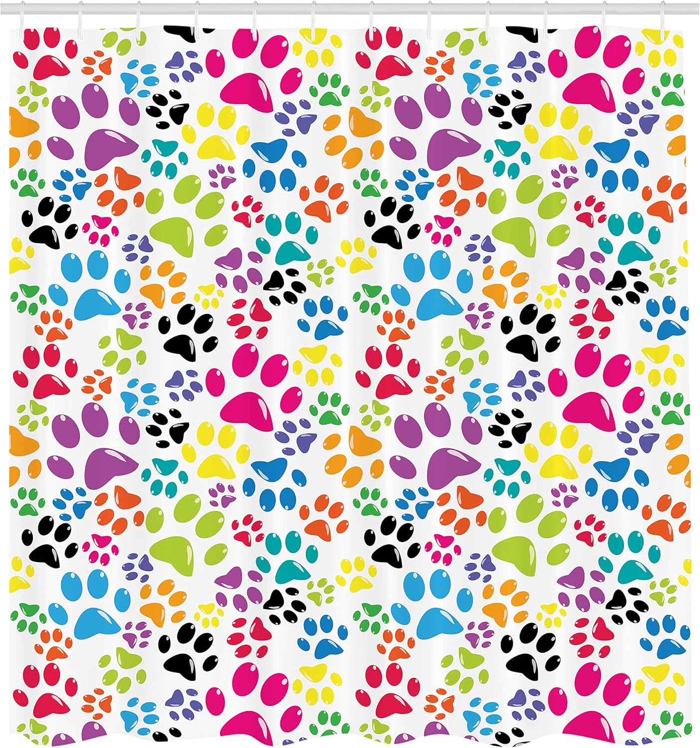 Ambesonne Dog Shower Curtain, Colorful Little Paws Steps Art Cartoon Unusual Traces Design, Cloth Fabric Bathroom Decor Set with Hooks, 69" W x 75" L, Purple Blue Green