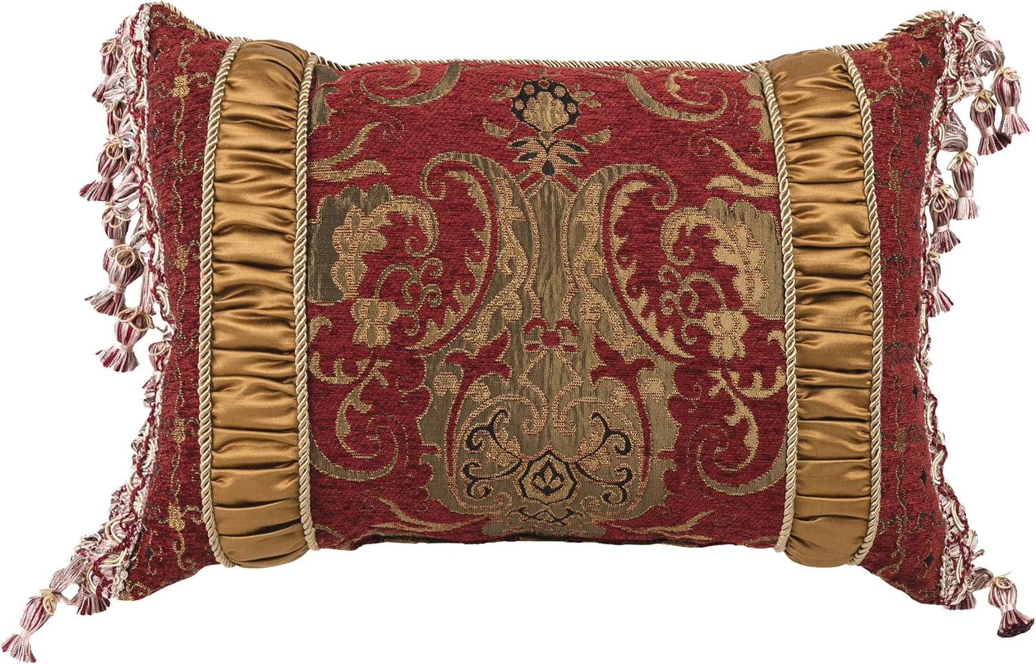 Austin Horn Classics 20” x 20” Chenille Jacquard Decorative Pillow - Black & Gold Accent Cushion with Contrast Brush Fringe Edge, Polyester Fiber Filled, Spot Clean Only