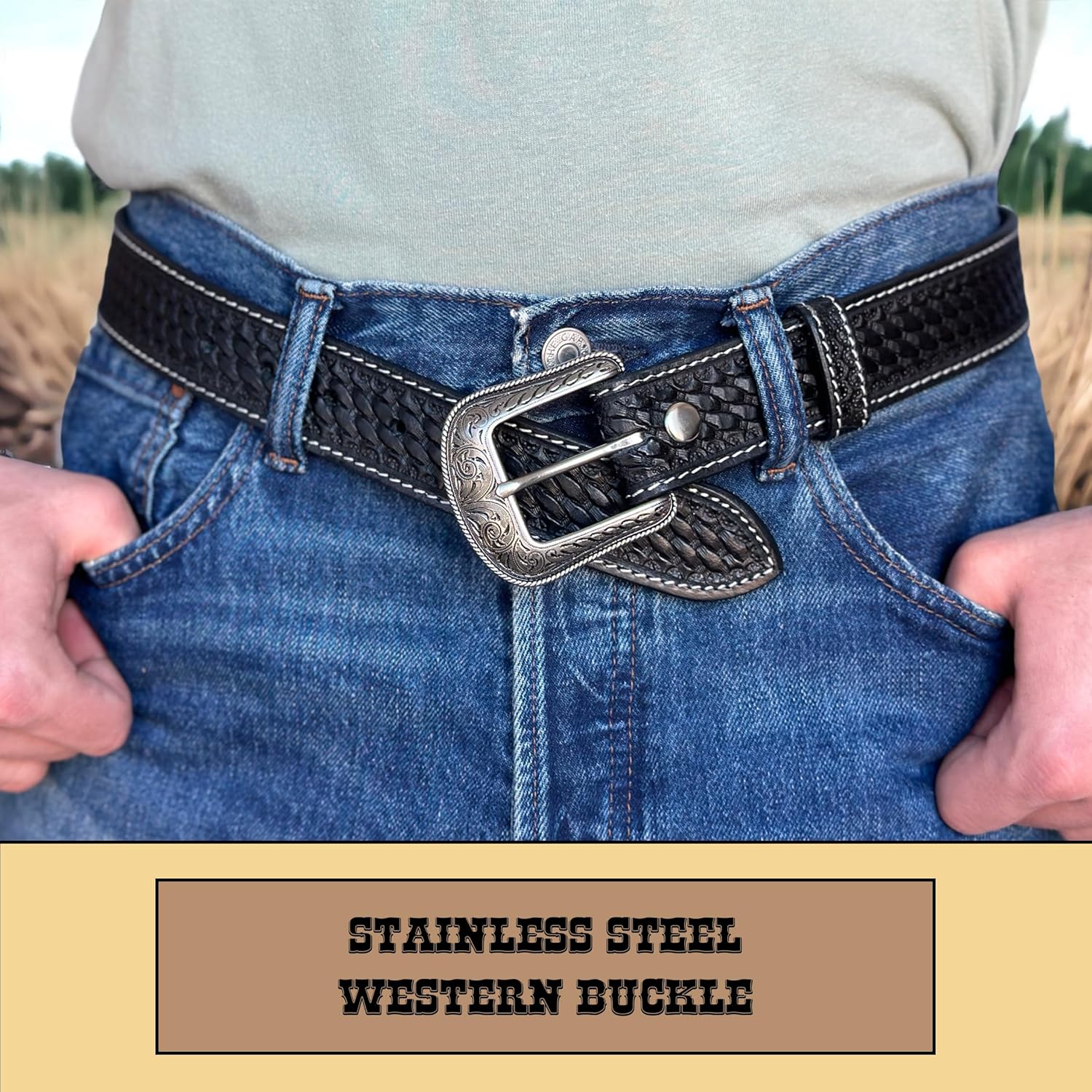 DANIEL'S ARTPLANET Western Belt for Men Full Grain One Piece Leather With Buckle Engraved Handmade Tooled 1.5” - Image 4