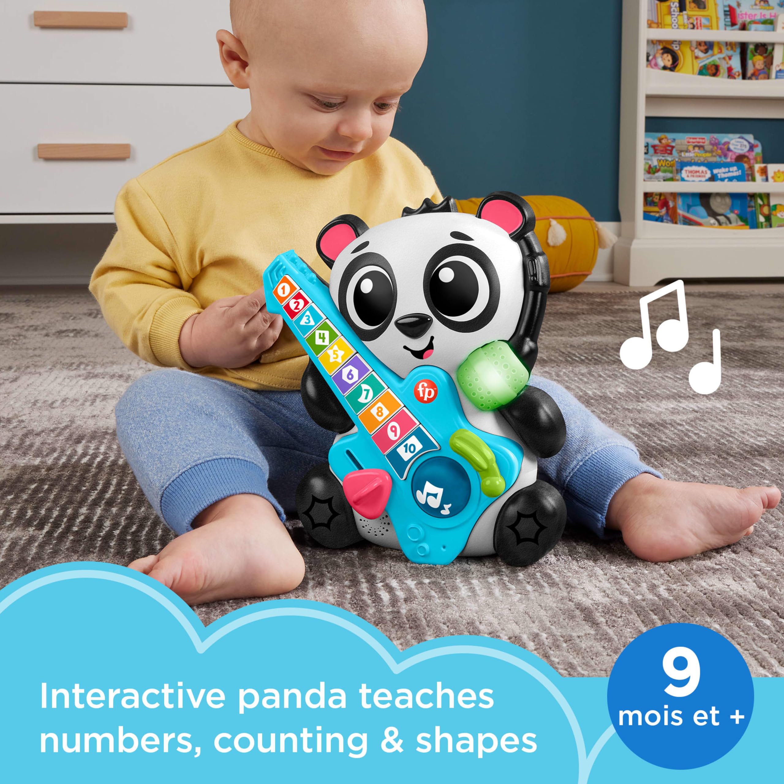 Fisher-Price Jouet d’éveil Sync Squad Panda Chiffres pour bébé et tout-petit avec musique et lumières interactives, à partir de 9 mois, version française, HYK95