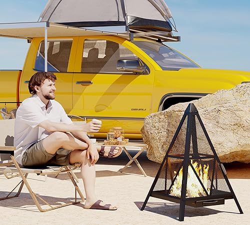 Miniatura 8 de Kingson Fogata piramidal, acero resistente, sin humo, leña para exteriores, patio, jardín, decoración bohemia y de meditación