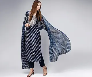 ANNI DESIGNER Women's Cotton Blend Straight Printed Kurta with Pant & Dupatta