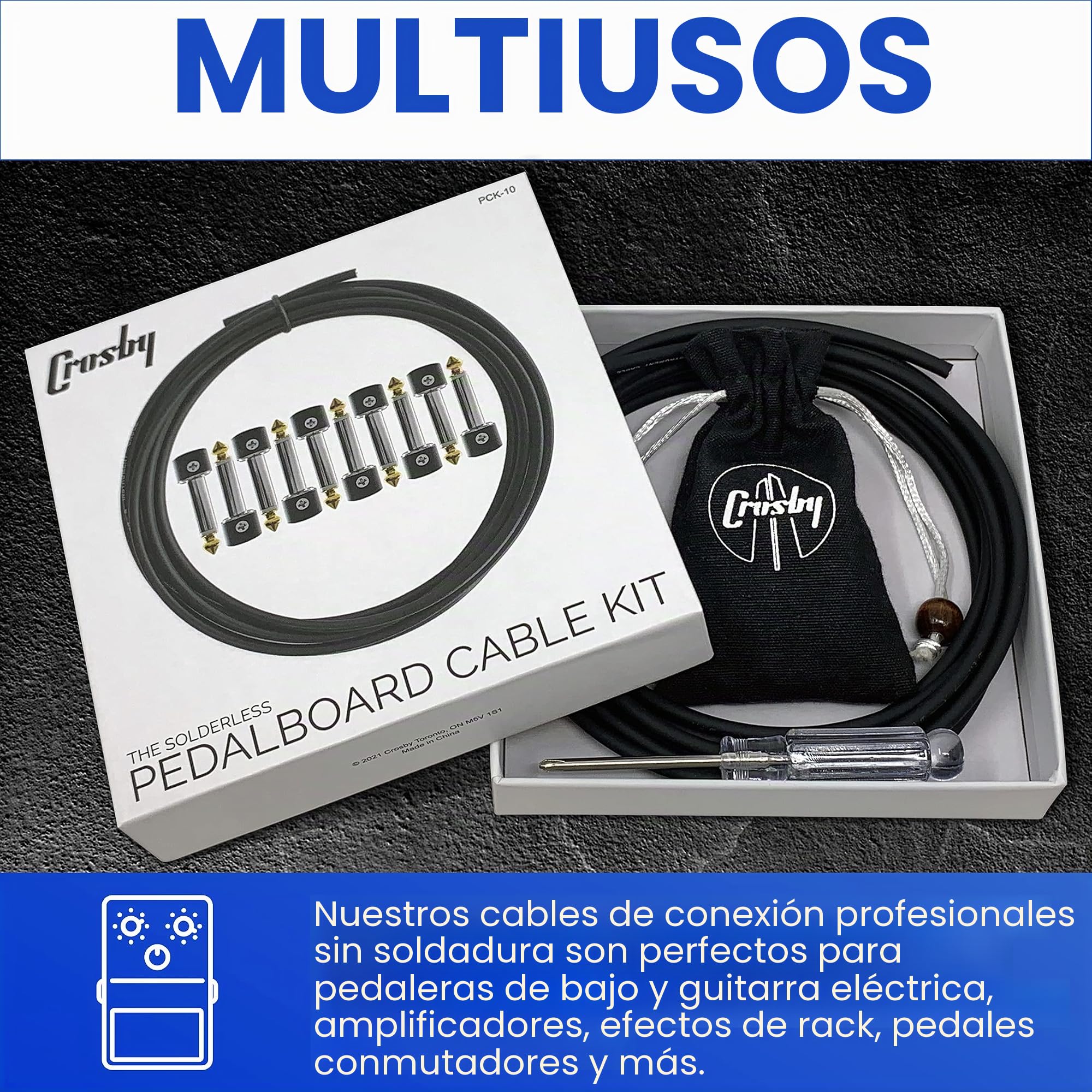 Crosby Kit de cables pedalera sin soldadura - No se requiere pelar los cables, 3 metros de cable y 10 conectores de punta de oro con tornillos magnéticos para hacer 5 cables personalizados