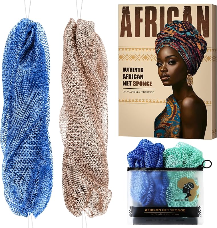 Esponja de banho tipo rede africana MINISENTIALS com nós, 4 unidades