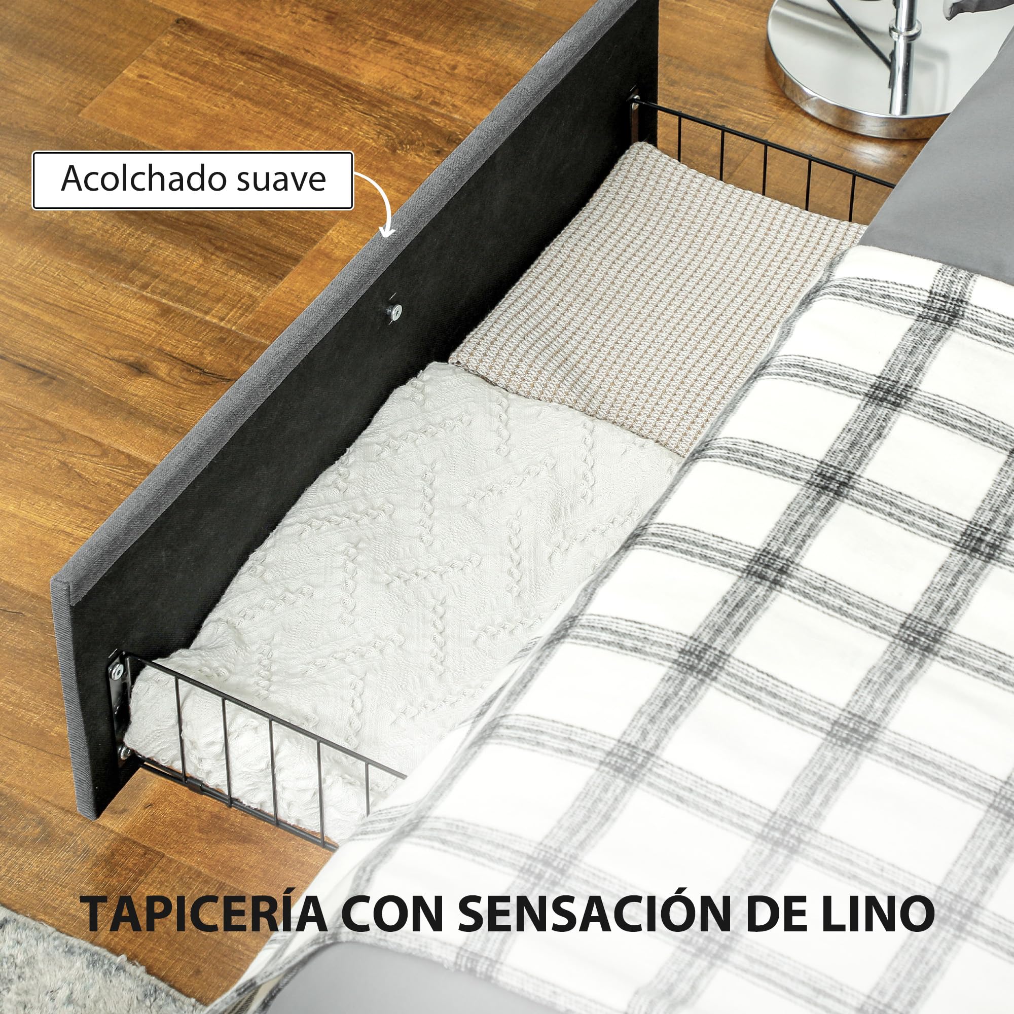 HOMCOM Cama Doble 140x190 cm Estructura de Cama Somier con 3 Cajones y Estructura de Metal Carga 363 kg Gris