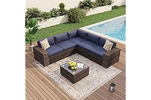 6 Pieces Patio Furniture Set Outdoor Wicker Rattan Conversation Set