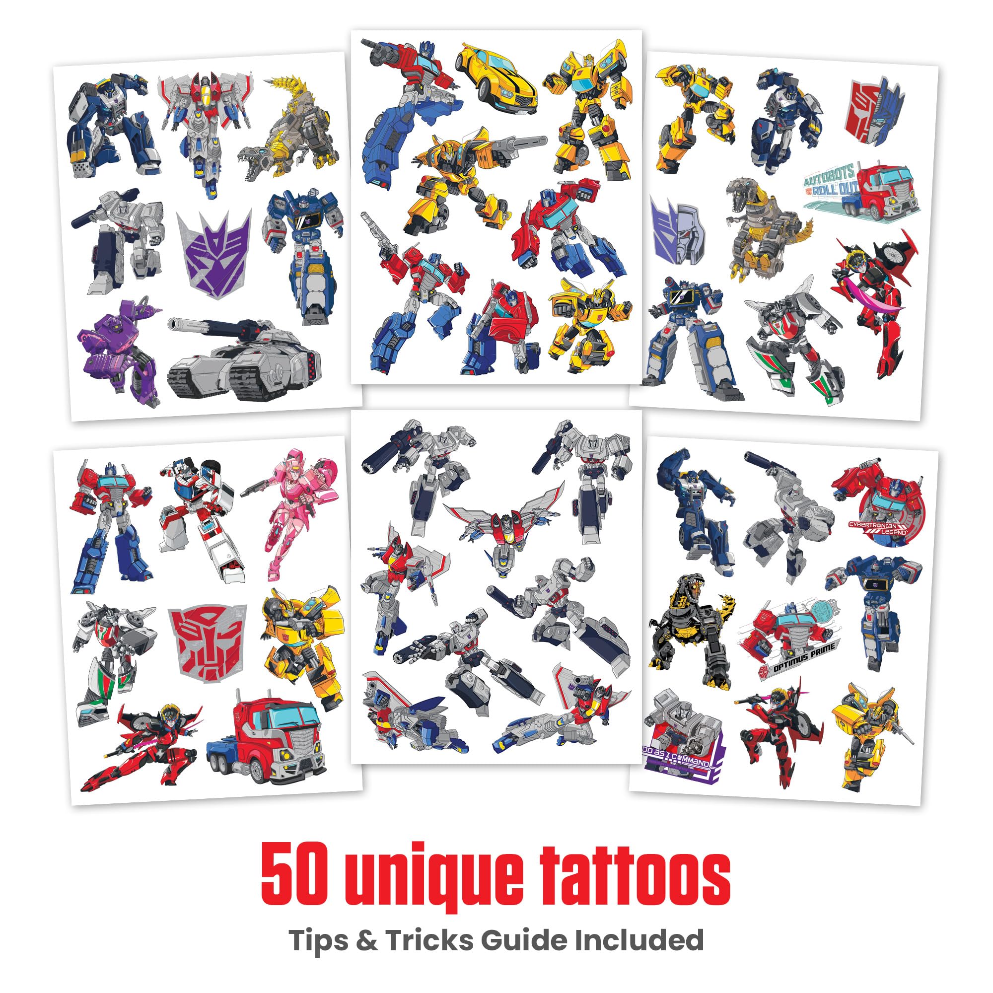Transformers Temporary Tattoos for Kids (50 pack). Made in the USA w Certified Safe Ink. Birthday Party Supplies and Party Favors Kit. Bulk Temporary Tattoos Stickers Set for Girls and Boys.