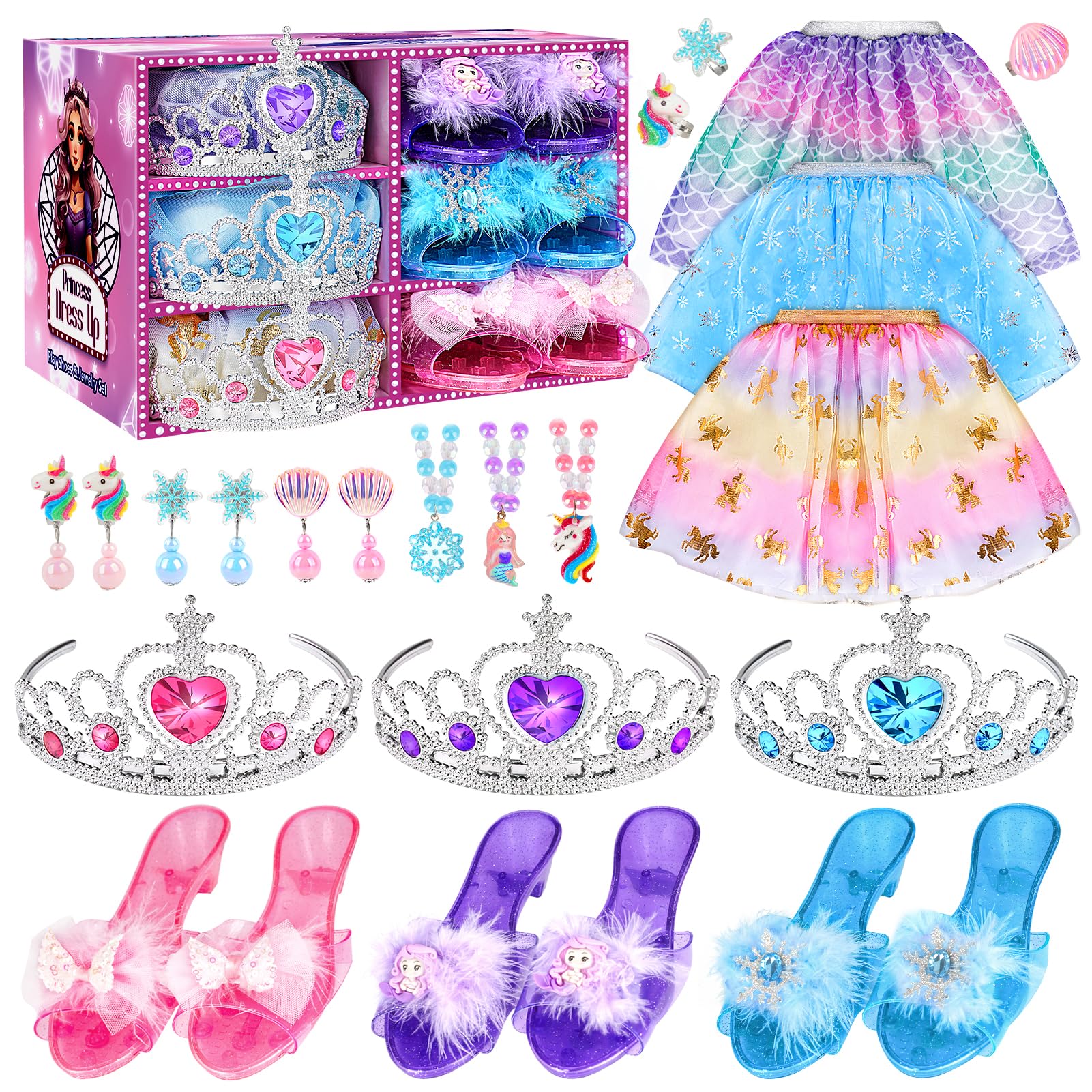 Dreamon Scarpe Principessa Bambina, Costume Principessa Bambina Vestito Carnevale Vestiti Adatto per 3 4 5 6 Anni Regali Halloween Natale