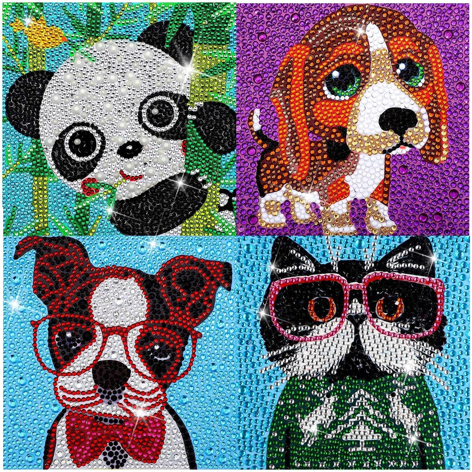 Knource 4 Pieces 5D Diamond Painting Kit for Kids Full Drill Painting by Number Kits for Beginners DIY Diamond Rhinestone Art Craft Set for Christmas Decor Gift (Chic Style)