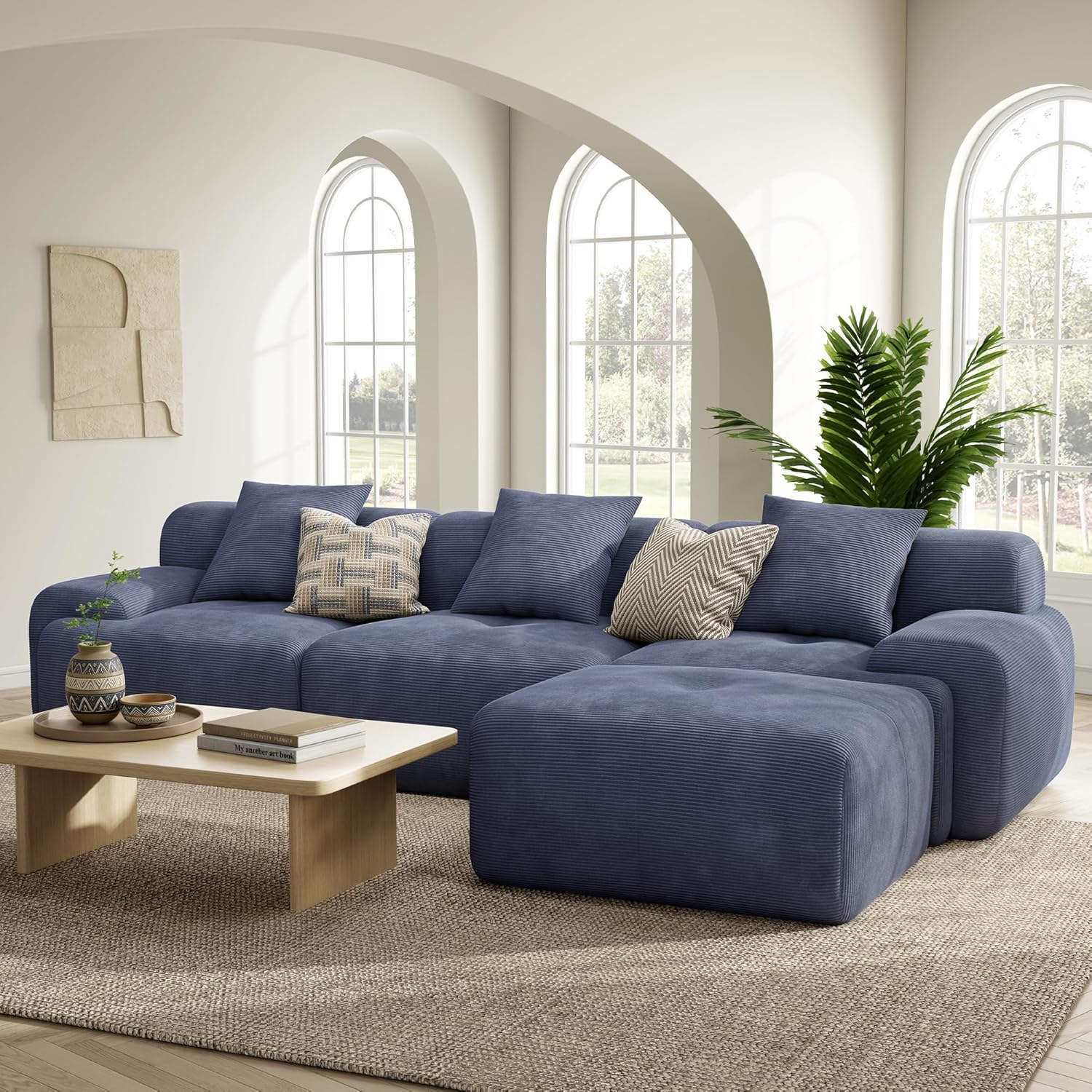 LIKIMIO LumiCord Modular Sectional Sofa with Ottoman, 118″