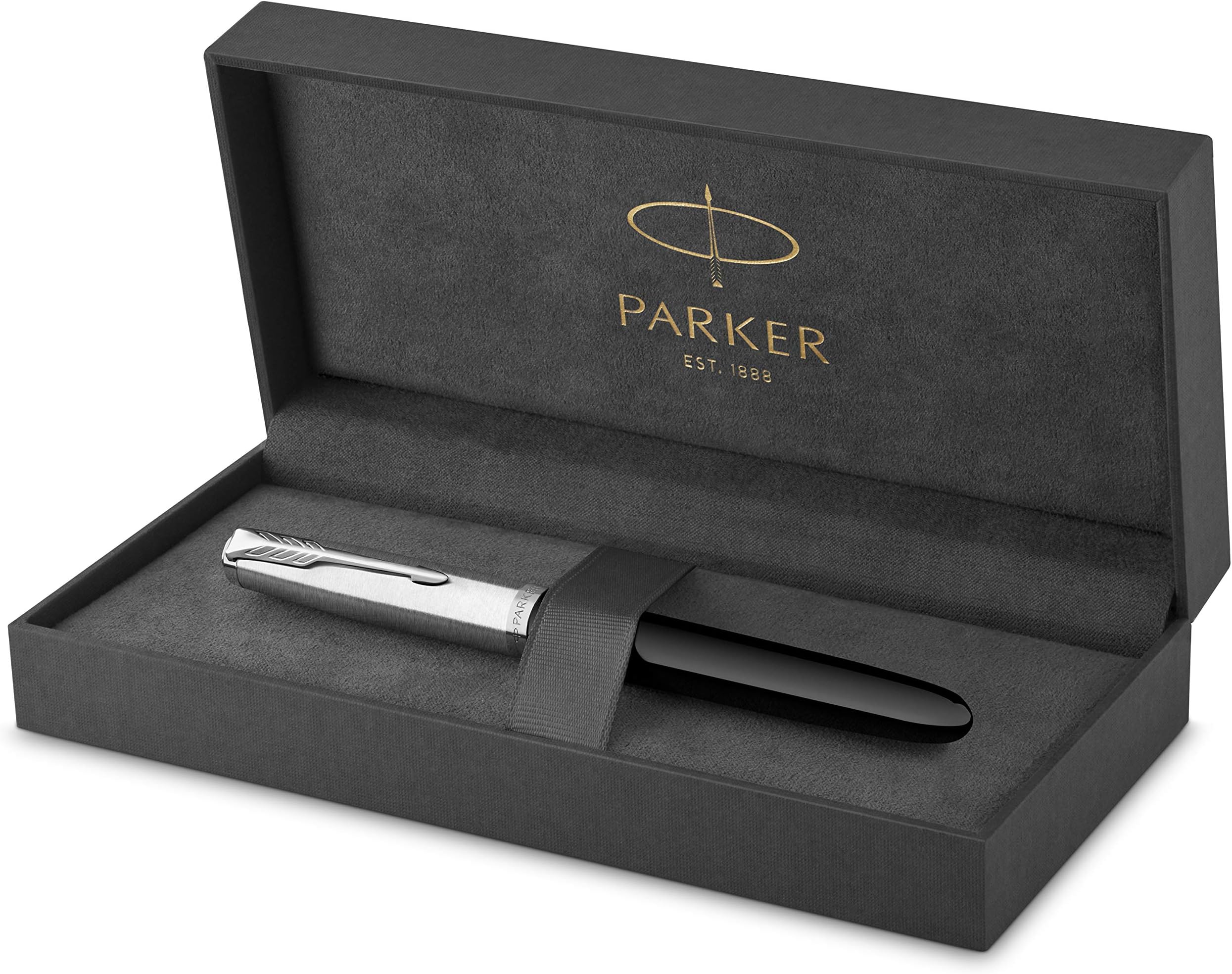 51 Fountain Pen | Black Barrel with Chrome Trim | Fine Nib with Black Ink Cartridge | Gift Box