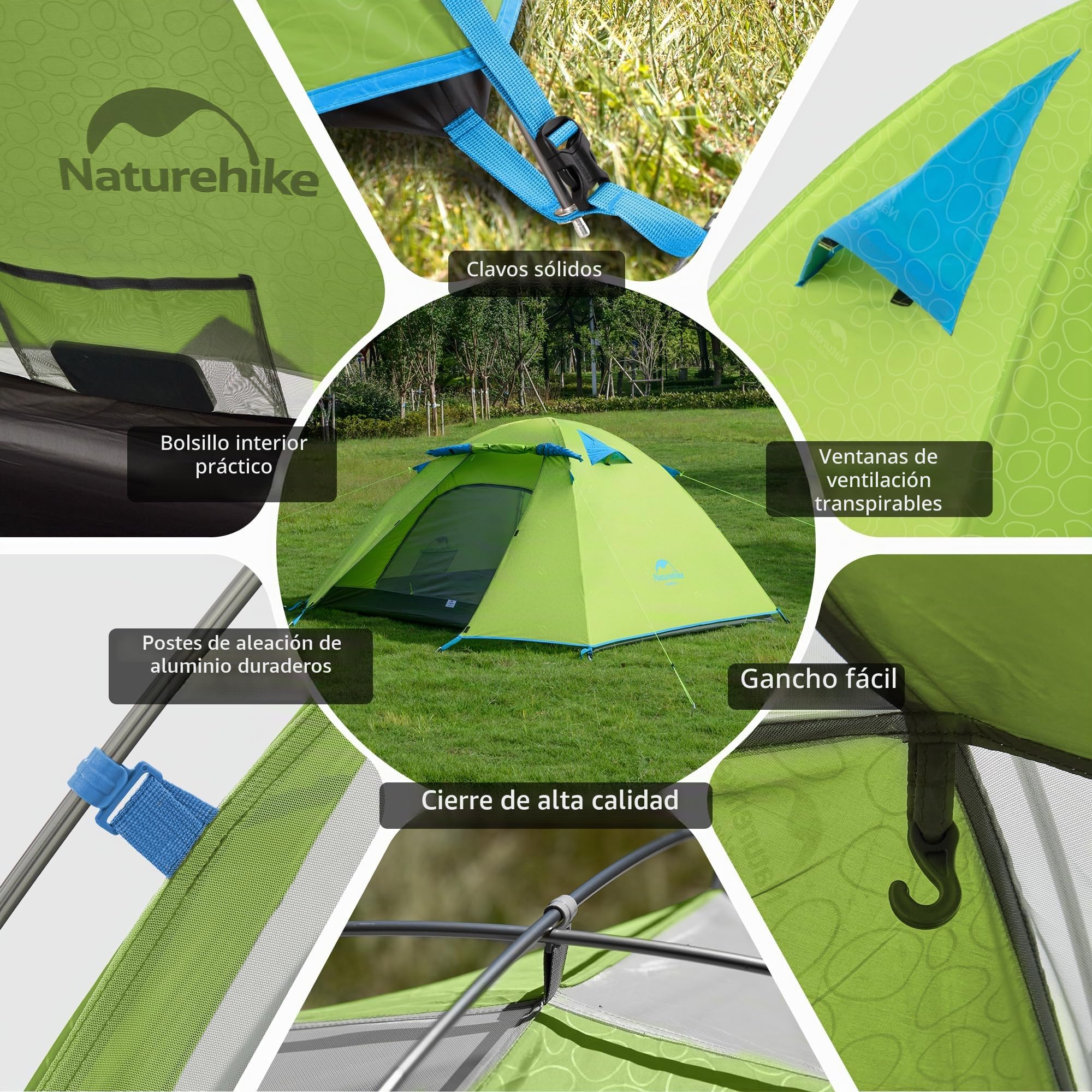 Naturehike Profi Series Tienda 2 Personas Impermeable Ultra Ligera 3-4 Estaciones PU3000mm 2.1kg Paquete Compacto Camping Montañismo Ciclismo Senderismo