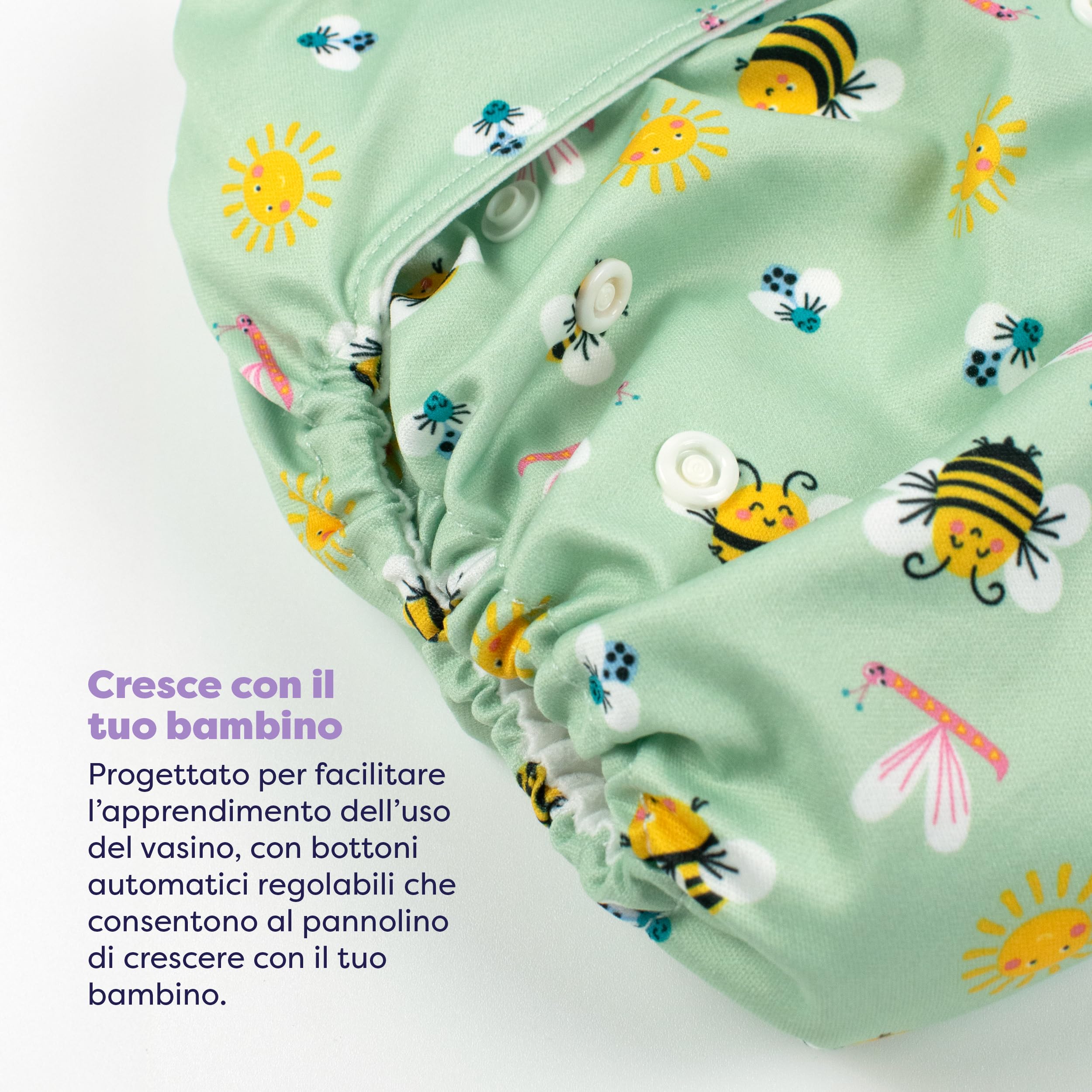 Bambino Mio Miosolo Classic – Confezione da 3 pannolini riutilizzabili (VITA DEGLI INSETTI) – Pannolini di stoffa «tutto in uno», pannolini lavabili taglia unica, pannolini riutilizzabili per neonati