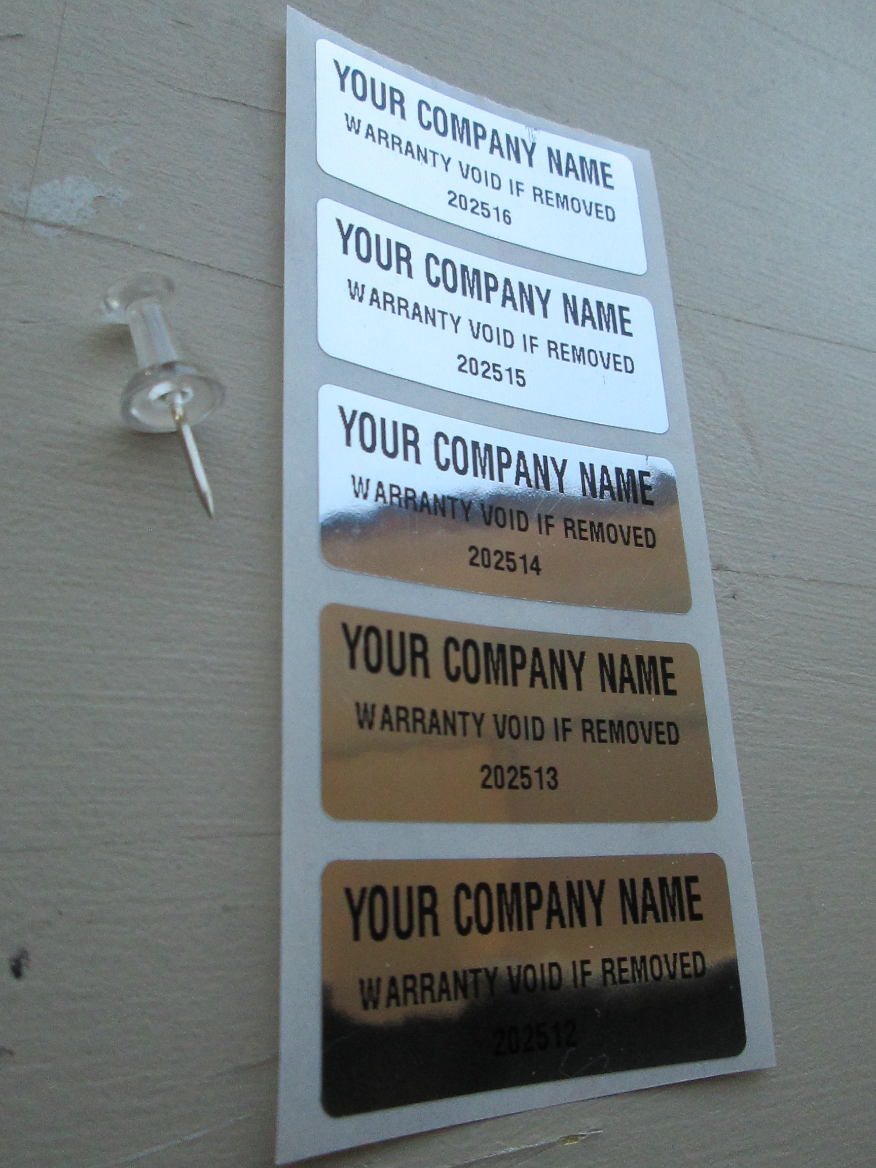 500 Custom Chrome Tamper Evident Warranty Void High Security Labels Stickers (1.75 x .75 Inches)
