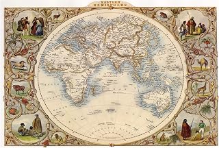 WONDERFULITEMS Eastern Hemisphere Europe Africa Asia Australia Islands of Oceania Its People and Fauna Half of Earth Map 12" X 16" Image Size Vintage Poster on matte paper
