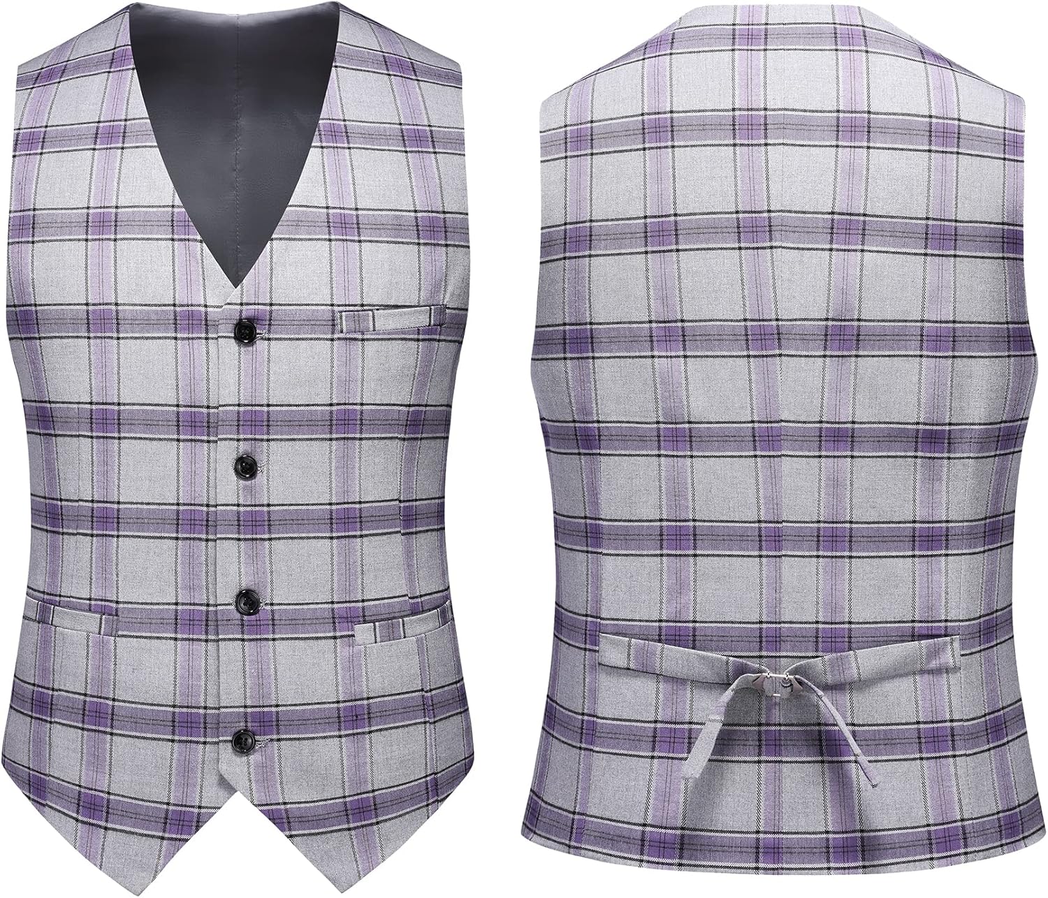 MOGU Mens 3 Piece Slim Fit Plaid Suit Blazer Jacket+Vest+Pants - Image 3