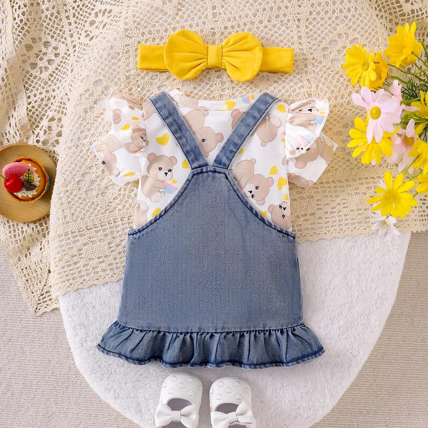 Baby Girl Clothes Suspender Skirt Newborn Ruffle Romper Cute Bear Jeans Dress Bow Headband Summer Outfits 0-18 Months - Image 3