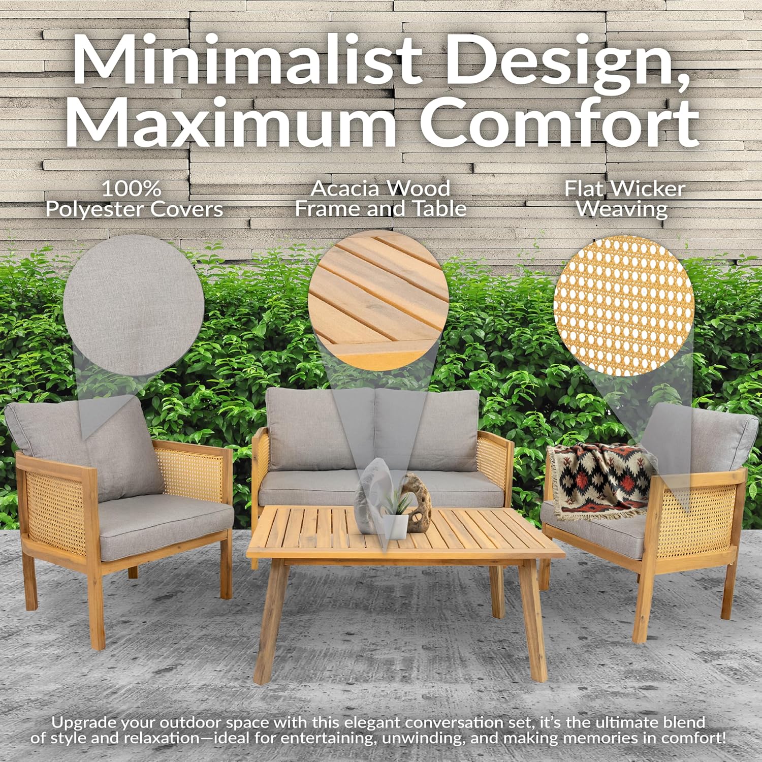 Sunnydaze Acacia 4-Piece Patio Furniture Set - Sanibel Patio Conversation Set - Outdoor Seating Lounge Furniture - Gray