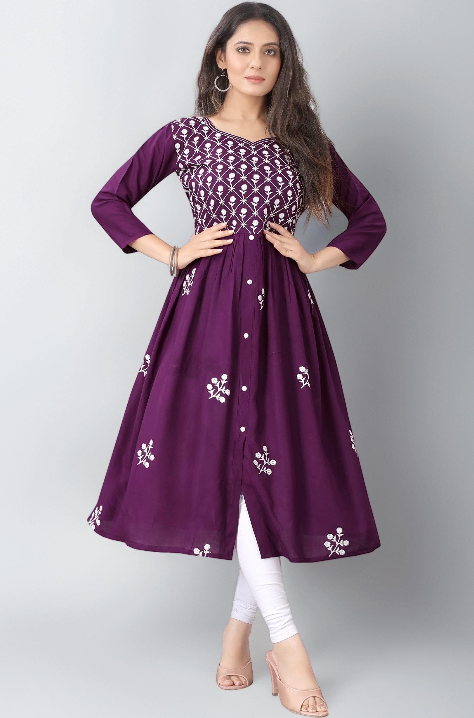 KrazzyKudy Women's Rayon Embroidered Flared Kurtis