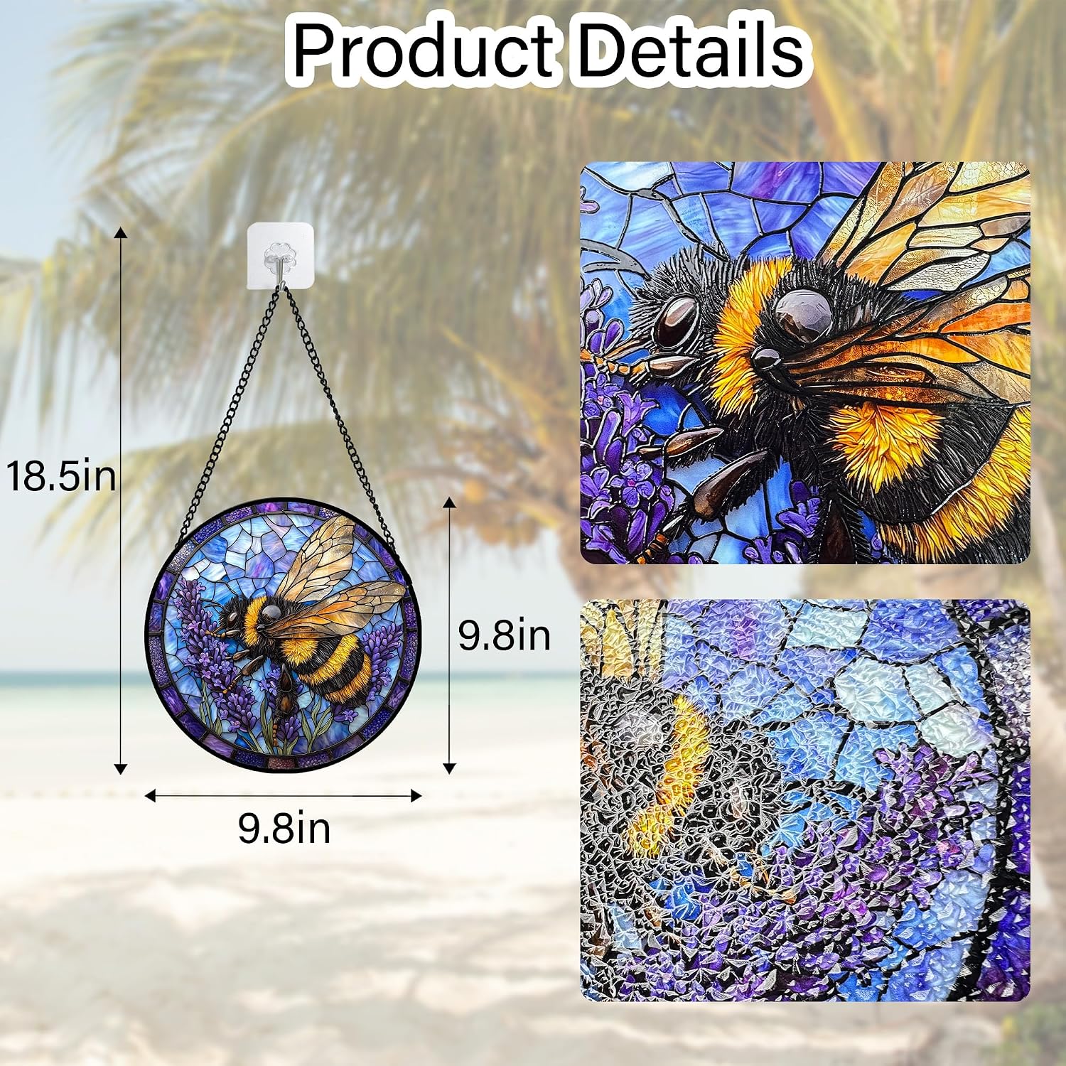 DASTOLL Stained Glass Window Hanging, Bee Lavender Sun Catchers Diamond Glass Panel Hangings Insect Suncatcher Decor for Birthday for Women, Men, Wife, Aunt, and Mom 9.8 in