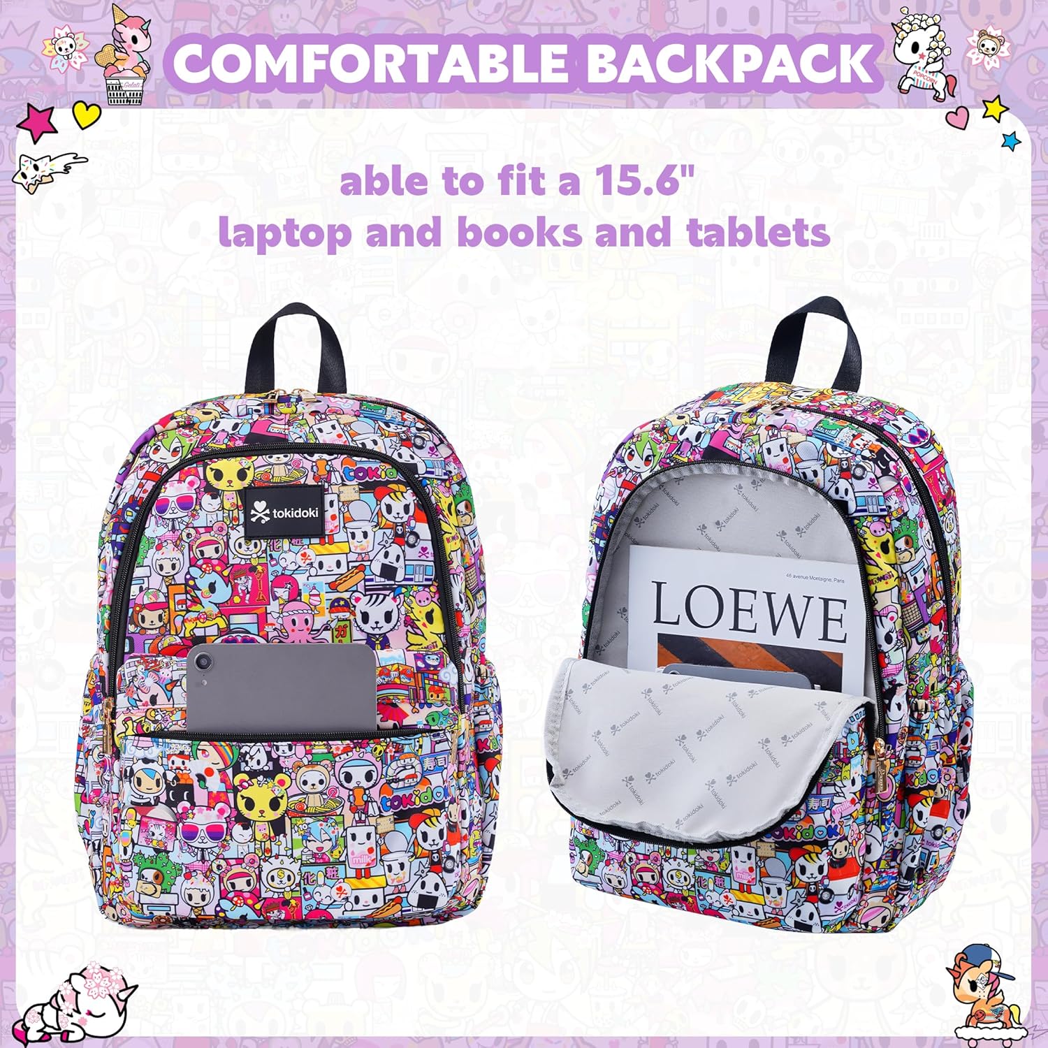 Tokidoki Unicorno Backpack Daily Shoulder Bag Large Capacity Portable Travel Backpack Casual Daypack Cartoon Travel Bag (all stars) - Image 4
