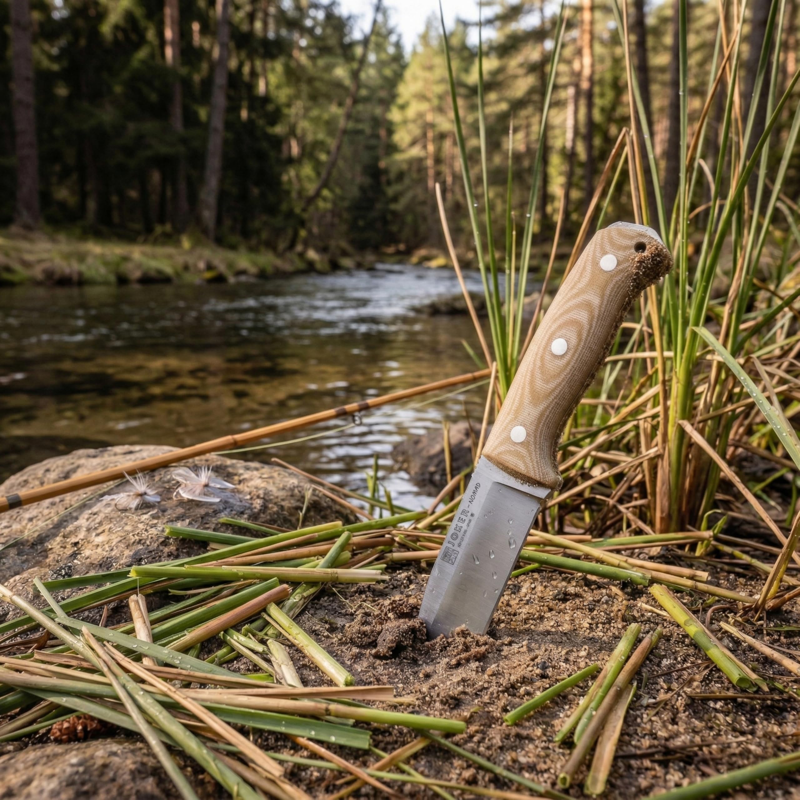 Joker Nomad Outdoor-Messer mit Böhler N695 Stahl, Micarta-Griff und Kydexscheide, feststehendes Bushcraft Messer für Camping, Trekking, Wandern und Outdoor Aktivitäten (13 cm, Ohne Feuerstarter)