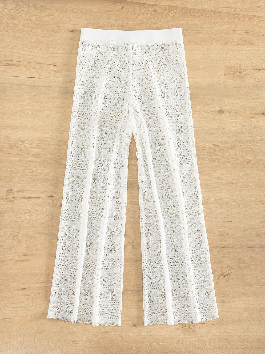 SHENHE Women's Crochet Cover Up Pants Hollow Out Wide Leg Knit Beach Pants Swimsuit Coverups