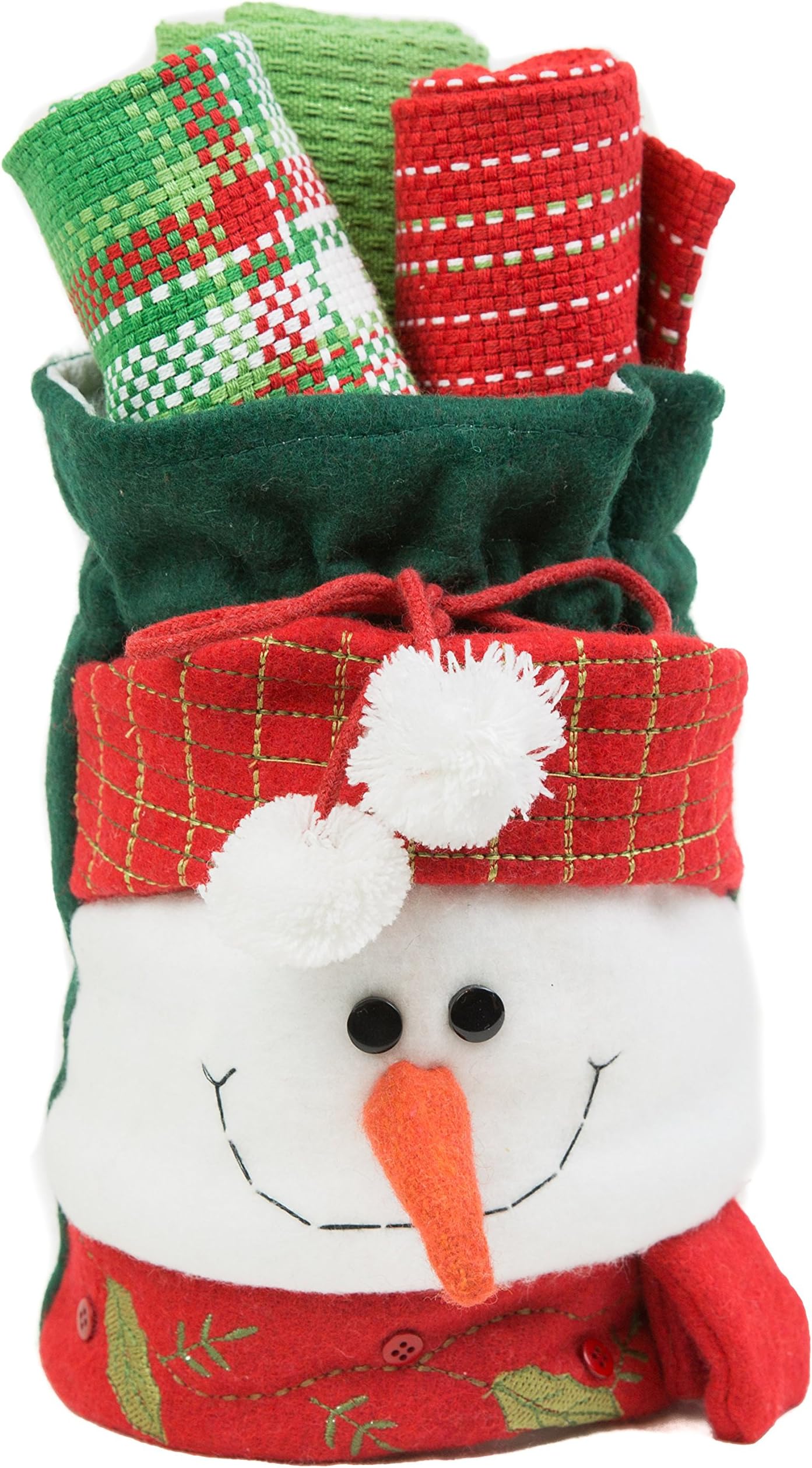 Lady Sandra Home Fashions Holiday Snowman Hand Towels and Holder Gift Bag Set