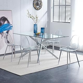 Crystal Clear Acrylic Dining Chairs, Set of 6, with Chrome Legs, for Kitchen, Dining Room, Living Room, Bedroom (Silver)