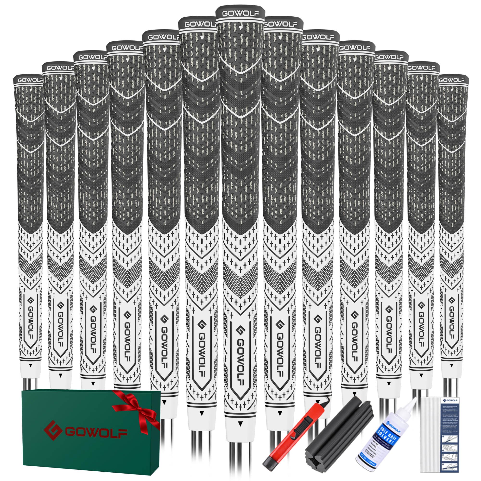 Gowolf Cross Corded Golf Grips for Men, Multi-compound Hybrid Golf Club Grips 13 Pack with Tape or Full Regripping Kit, Low Taper Design for Better Control &amp; Non-slip Performance