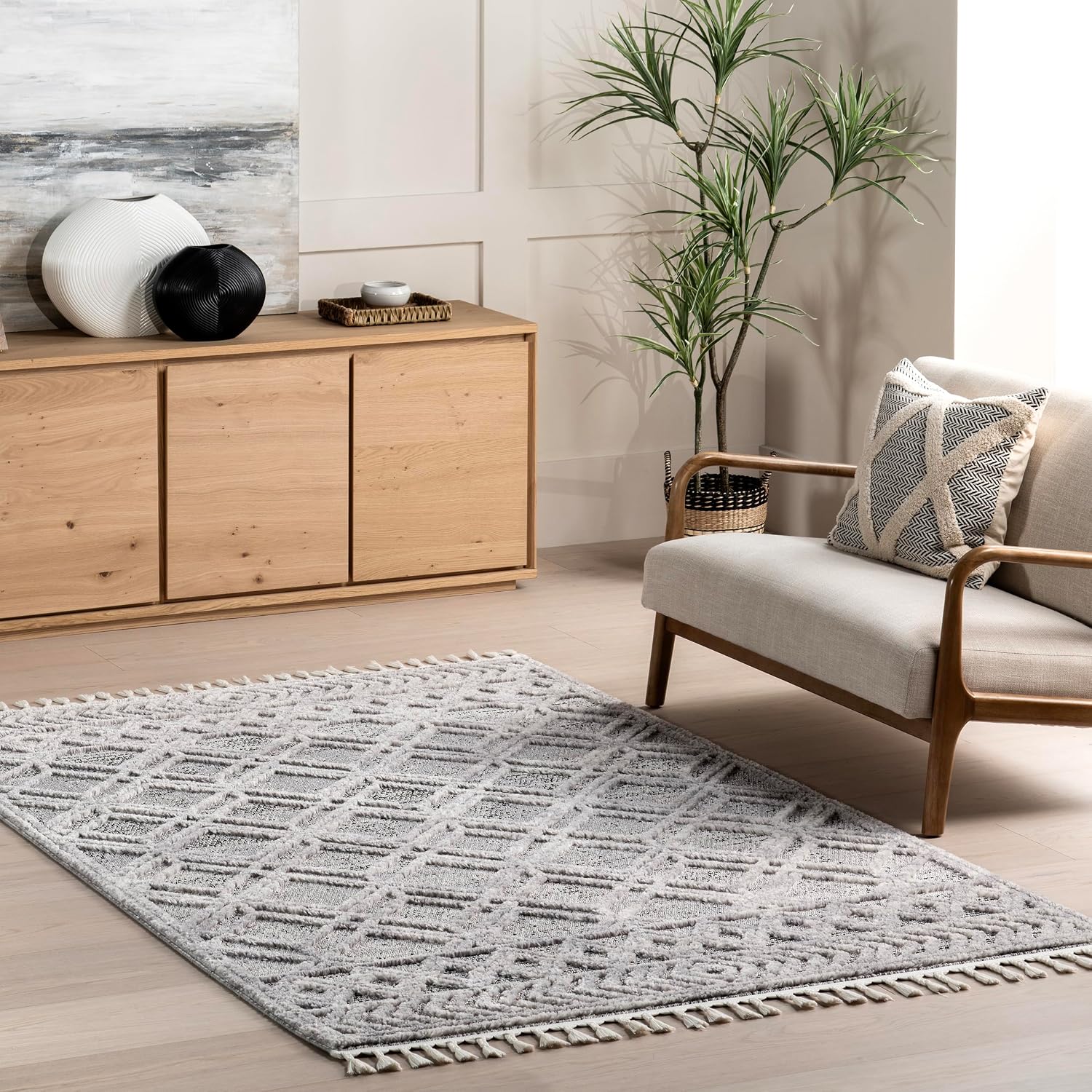 Thumbnail for Nuloom 6 7 X 9 Ansley Moroccan Tassel Area Rug Silver High Low Textured Bohemian