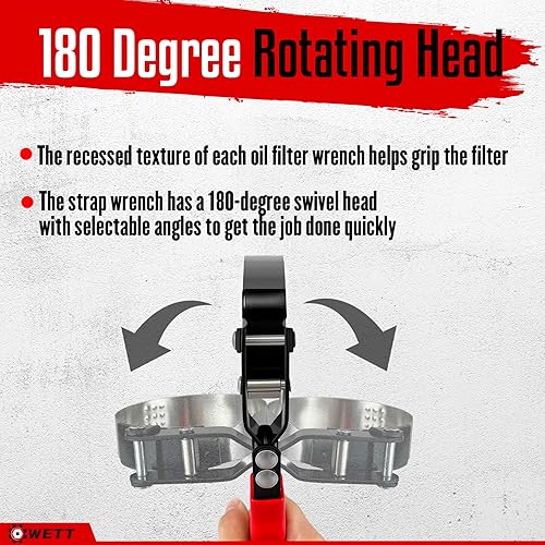 Miniatura 5 de WETT Juego de llaves giratorias para filtro de aceite, herramienta estándar de extracción de filtro de aceite de 5 piezas, con alicates de filtro de