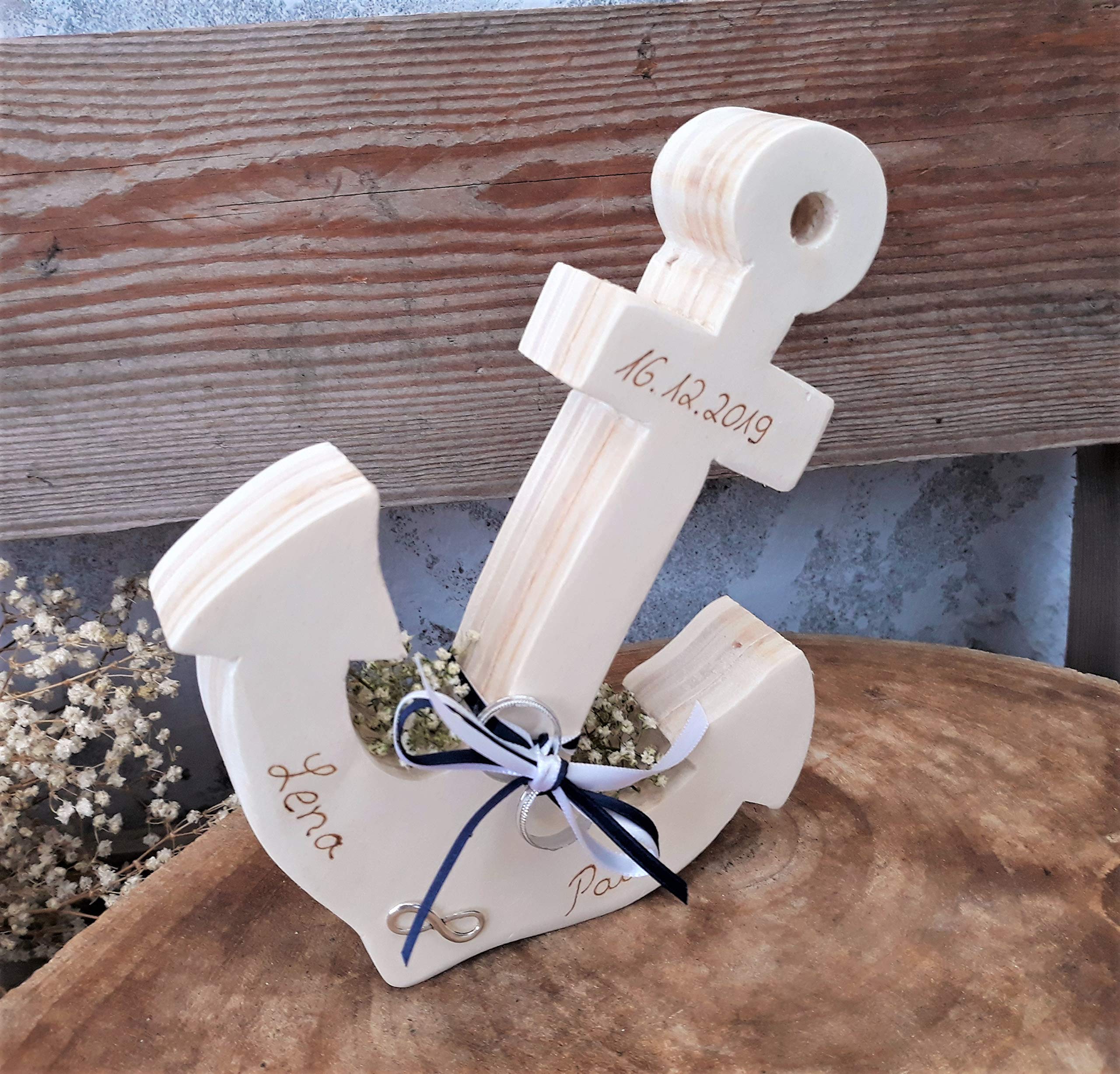 Hochzeit Ringkissen Ringhalter Holz Anker für Eheringe mit Namen