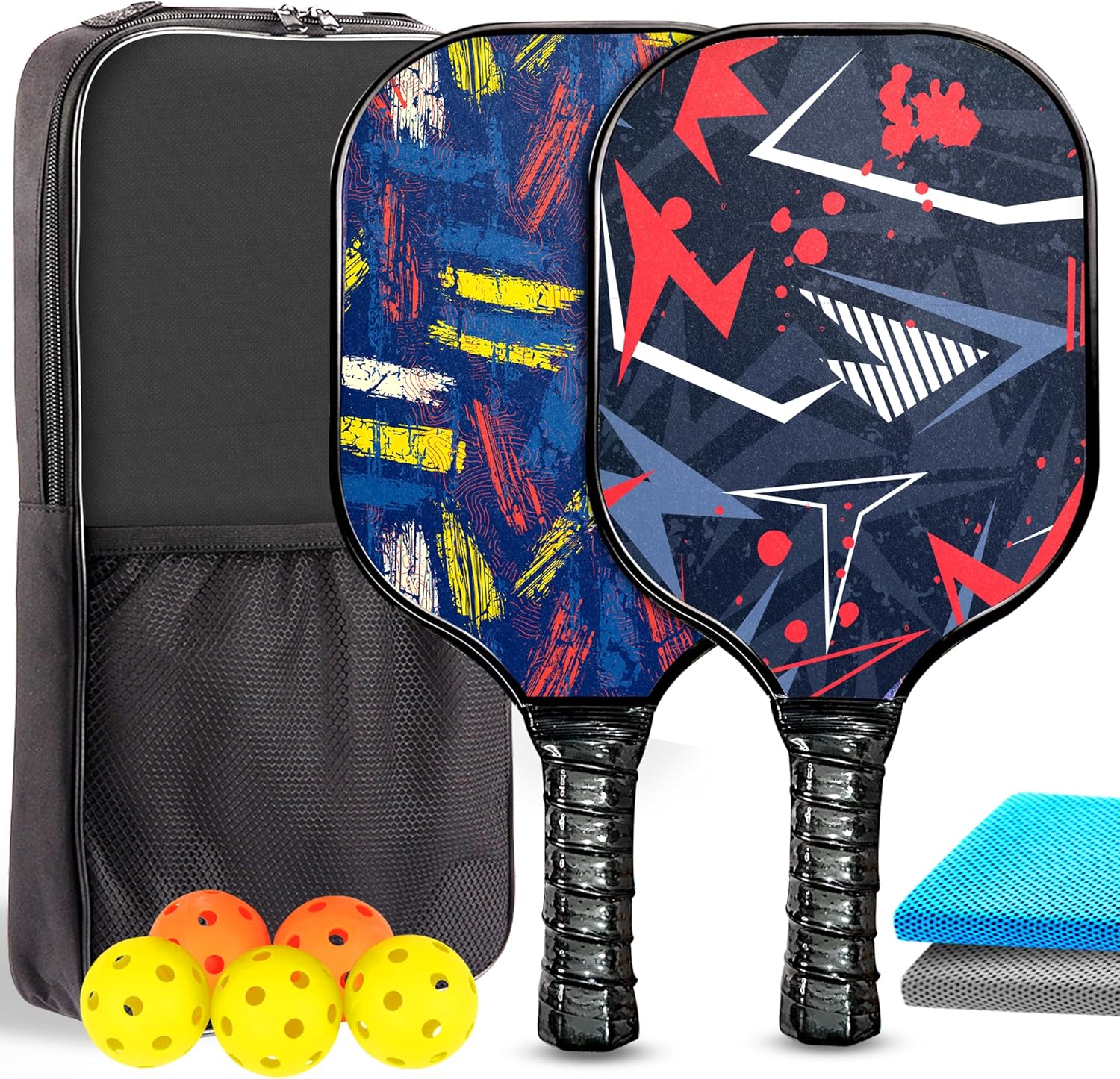 M6FORZA Pickleball Paddles, Lightweight Fiberglass Pickleball Paddles Set of 2, Comes with 4 Pickleball Balls,1 Pickleball Bag and 2 Cooling Towels Unisex, Pickleball Rackets for Men and Women
