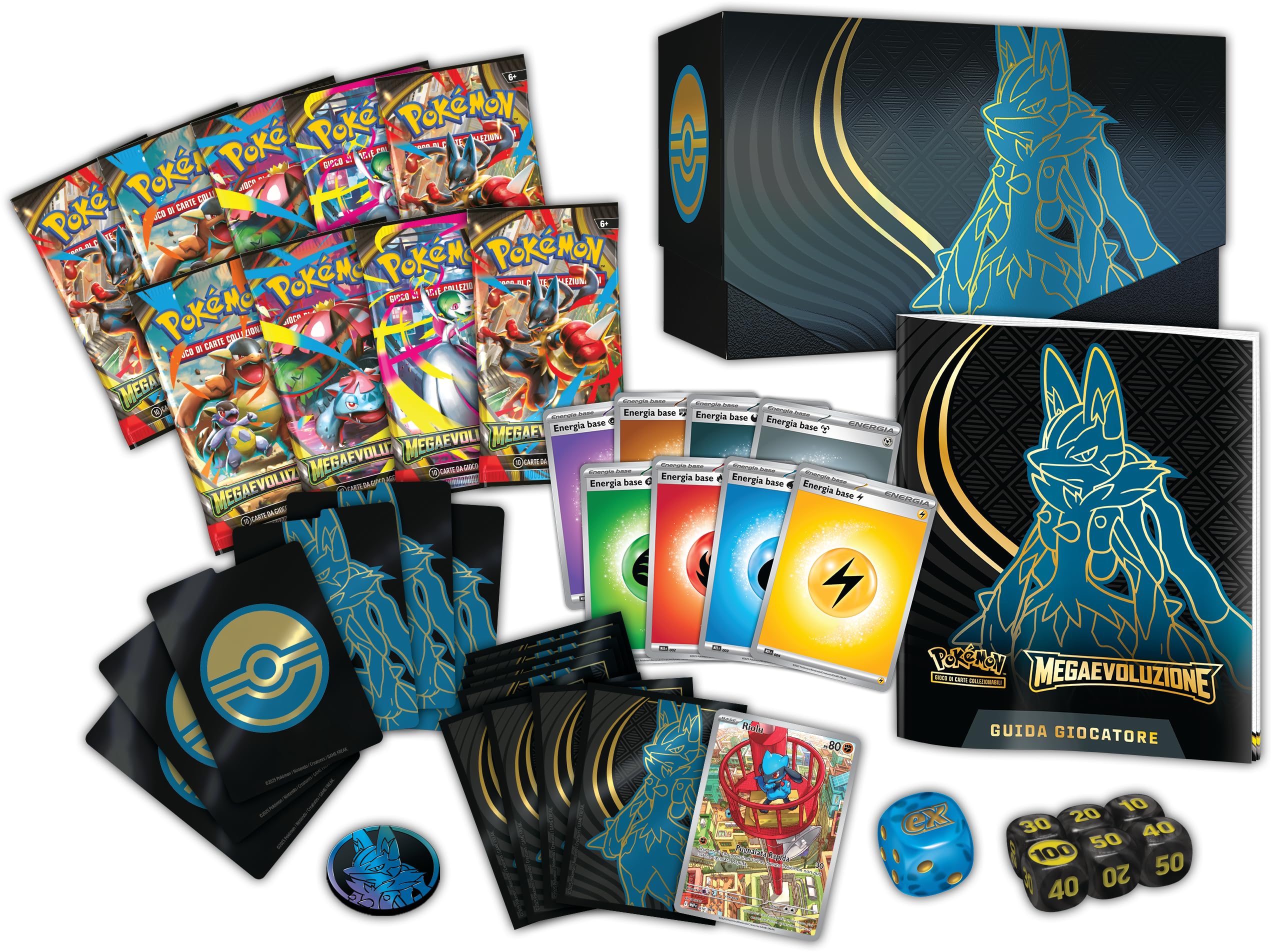 Pokémon: set Allenatore Fuoriclasse (Lucario) dell’espansione Megaevoluzione del GCC Pokémon (una carta promozionale a figura intera, nove buste di espansione e accessori premium)
