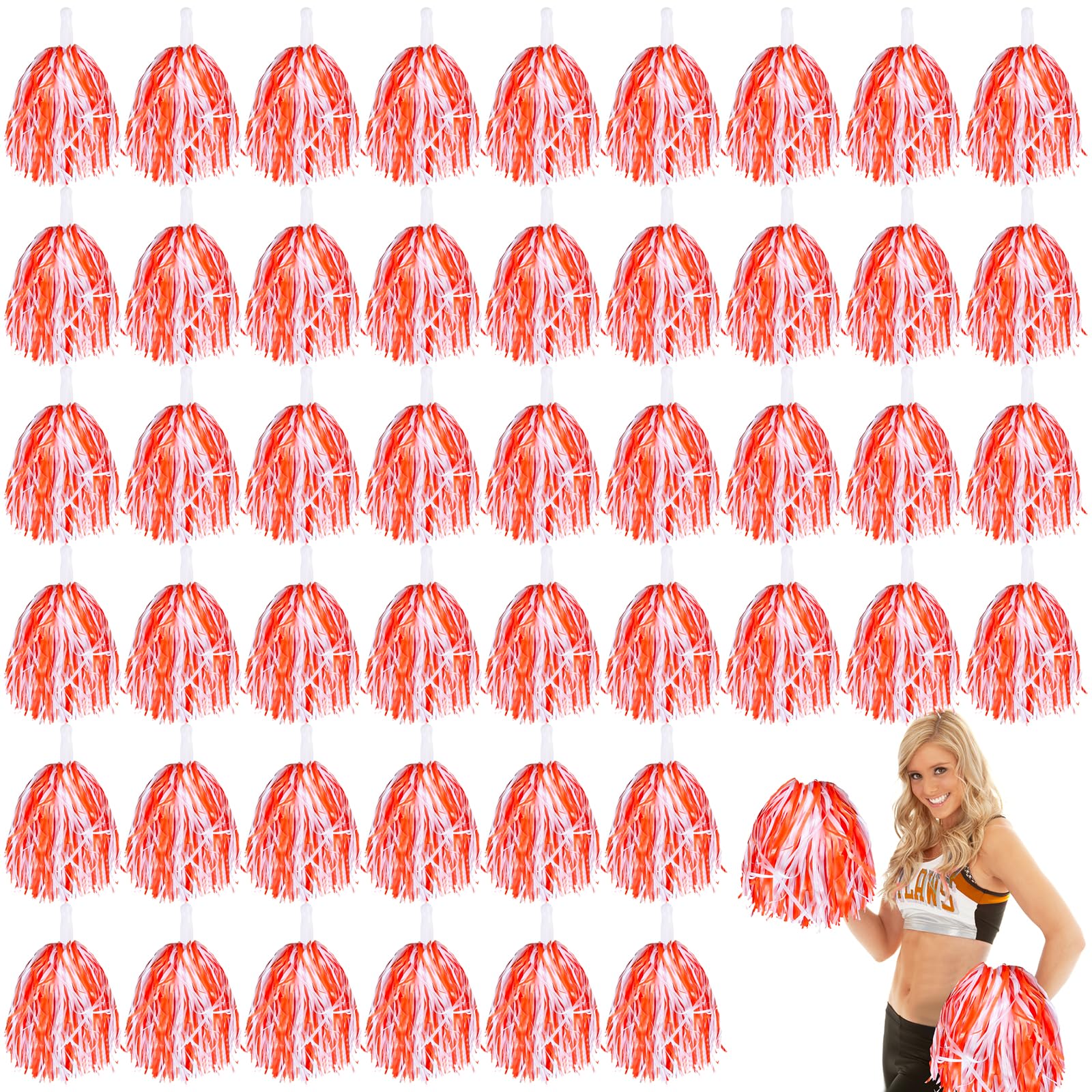 48 pompon da cheerleader, in lamina metallica, con manico, per cheerleader, per calcio, basket, club, squadre, sport, danza, tifo, spettacoli teatrali