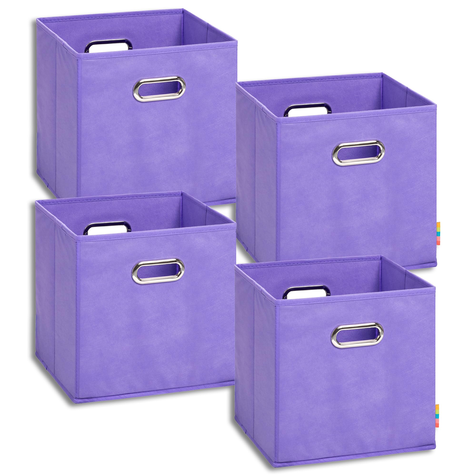 Storanda | Juego de 4 cajas de almacenamiento de 28 x 28 x 28 cm | asas anchas por ambos lados | estable y plegable | caja de estantería para estantería de dados | lila